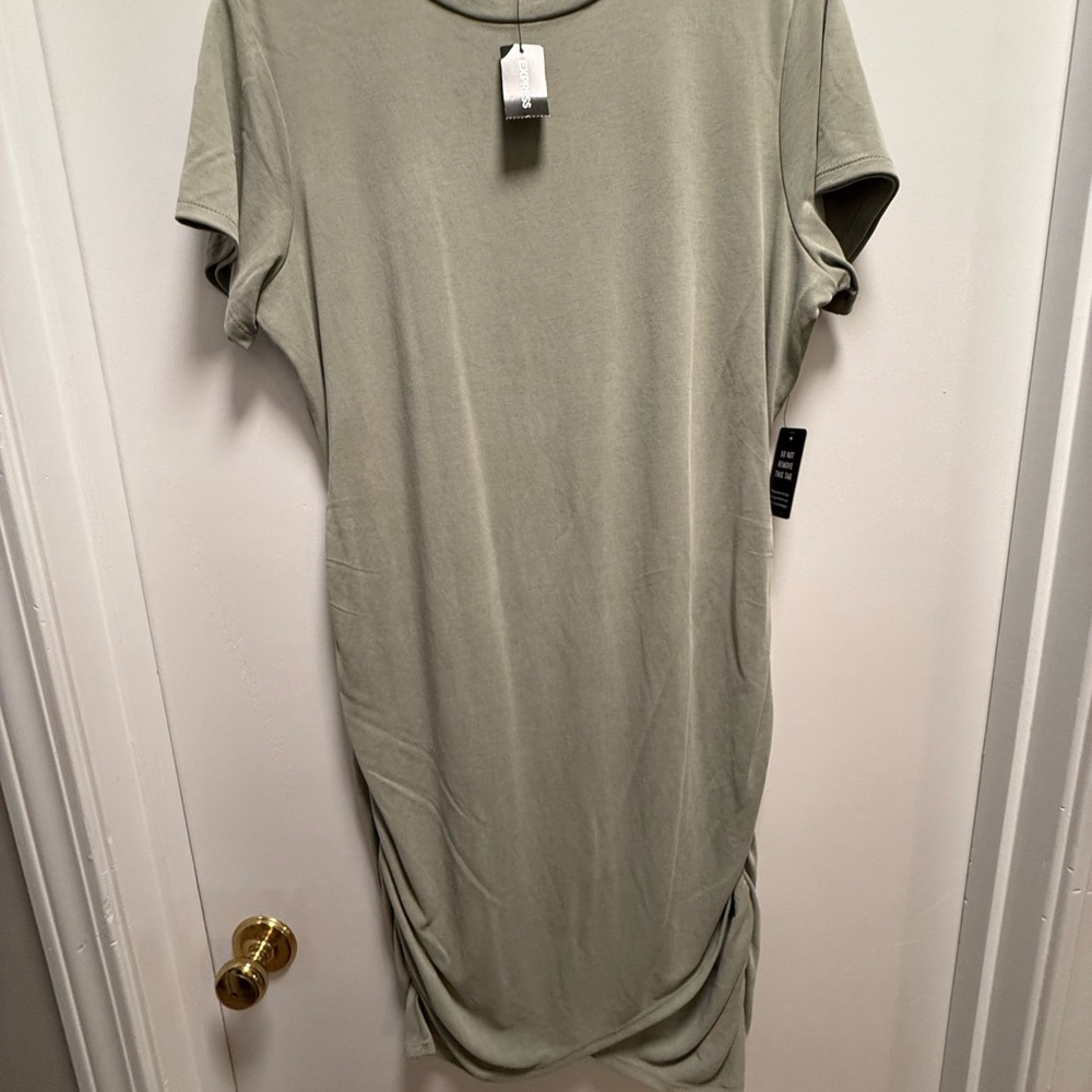 Sage Green Rouched T-Shirt Dress